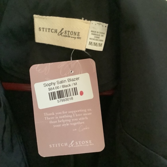 Tag on black satin jacket. Stitch and Stone. Med - Picture 4 of 4